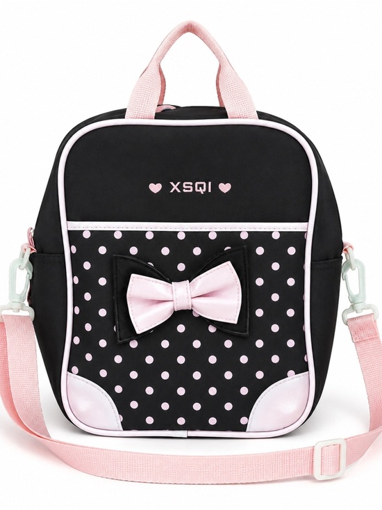 XSQI Other - ☀️XSQI Girls Backpack/Lunch Bag-Black Pink Polka Dot Bow